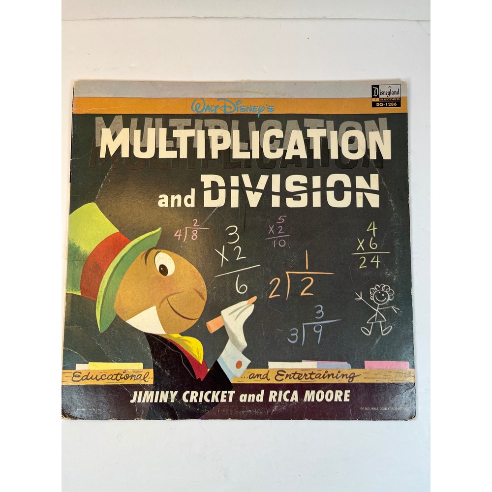 Walt Disney Multiplication and Division Vinyl Record Jiminy Cricket Rica Moore
